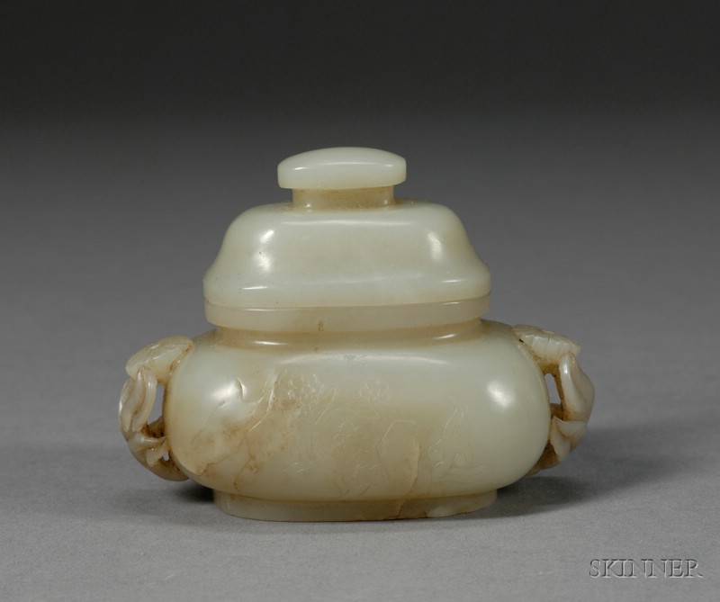 Appraisal: Jade Covered Jar China th century stone of a gray-celadon