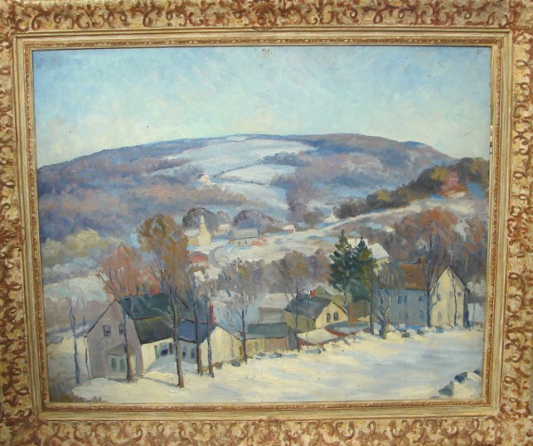 Appraisal: Winter landscape oil on board x pencil signed verso Artist