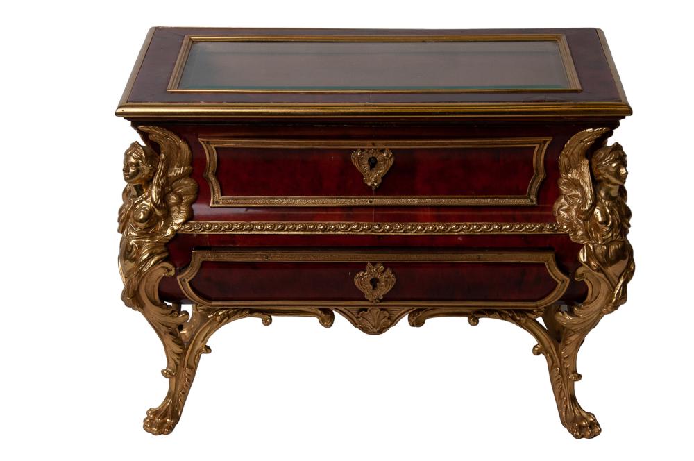 Appraisal: FRENCH ORMOLU-MOUNTED JEWELRY VITRINE TABLEwith a single false drawer and