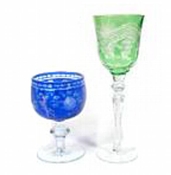 Appraisal: Twenty two cut to clear colored crystal goblets comprising six