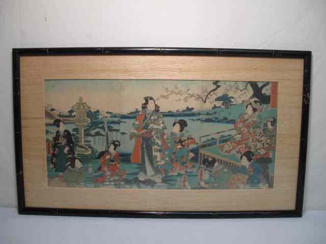 Appraisal: Framed Japanese woodblock tryptic Matted and under glass Framed in