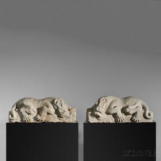 Appraisal: Pair of White Marble Lions with Dragon Heads Ba Xia