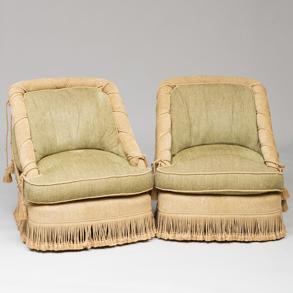 Appraisal: Pair of Green and Oatmeal Chenille Upholstered Club Chairs with