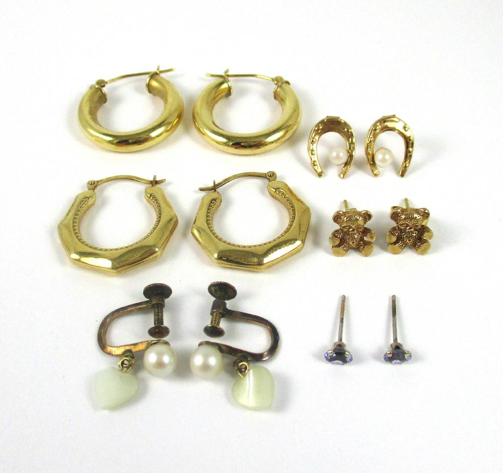 Appraisal: SIX PAIRS OF GOLD EARRINGS including a pair of k