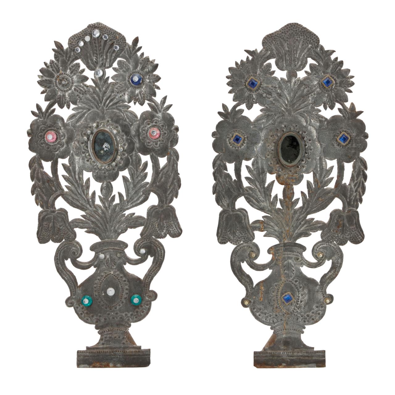 Appraisal: PR TH TH C CONTINENTAL TOLE ALTAR ORNAMENTS Pair of