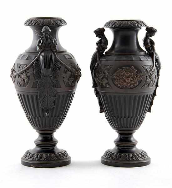 Appraisal: Pair French blackware Classical urns by Boch early th century