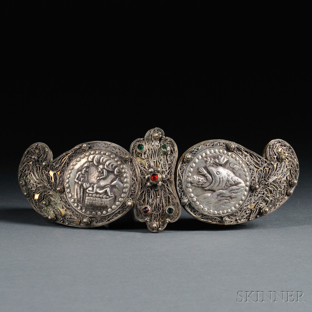 Appraisal: Silver Silver-gilt and Filigree Yom Kippur Belt Buckle th century