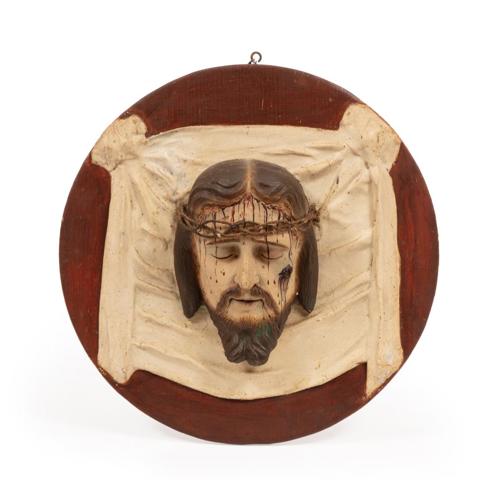 Appraisal: Continental Carved and Polychromed Plaque of Jesus dia in d