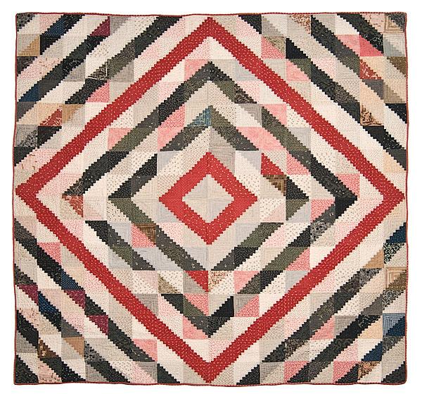 Appraisal: LOG CABIN QUILT American ca - printed cotton all hand