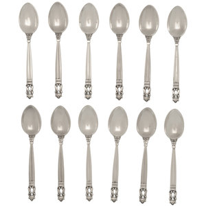 Appraisal: A Set of Twelve Georg Jensen Acorn Silver Teaspoons each