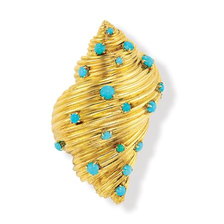 Appraisal: Gold and Turquoise Clip-Brooch Tiffany Co Estimate -