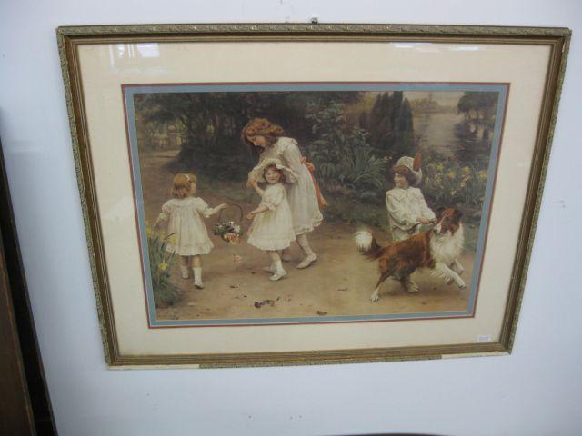 Appraisal: Arthur Elsley Victorian Chromolithograph children collie image area x dated