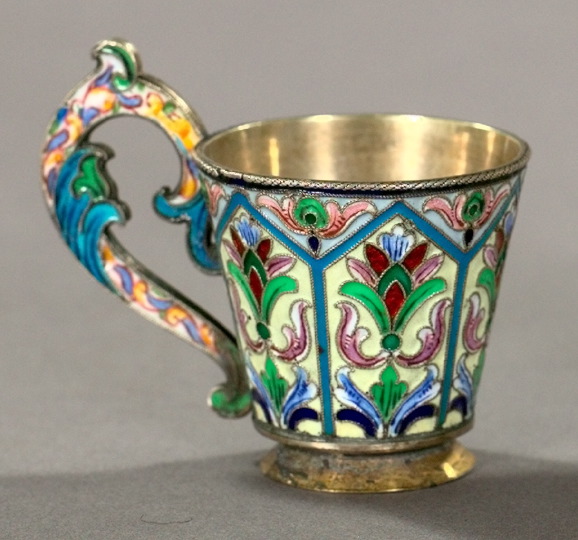 Appraisal: Russian Enameled Silver Vodka Cup ca - in the Antique