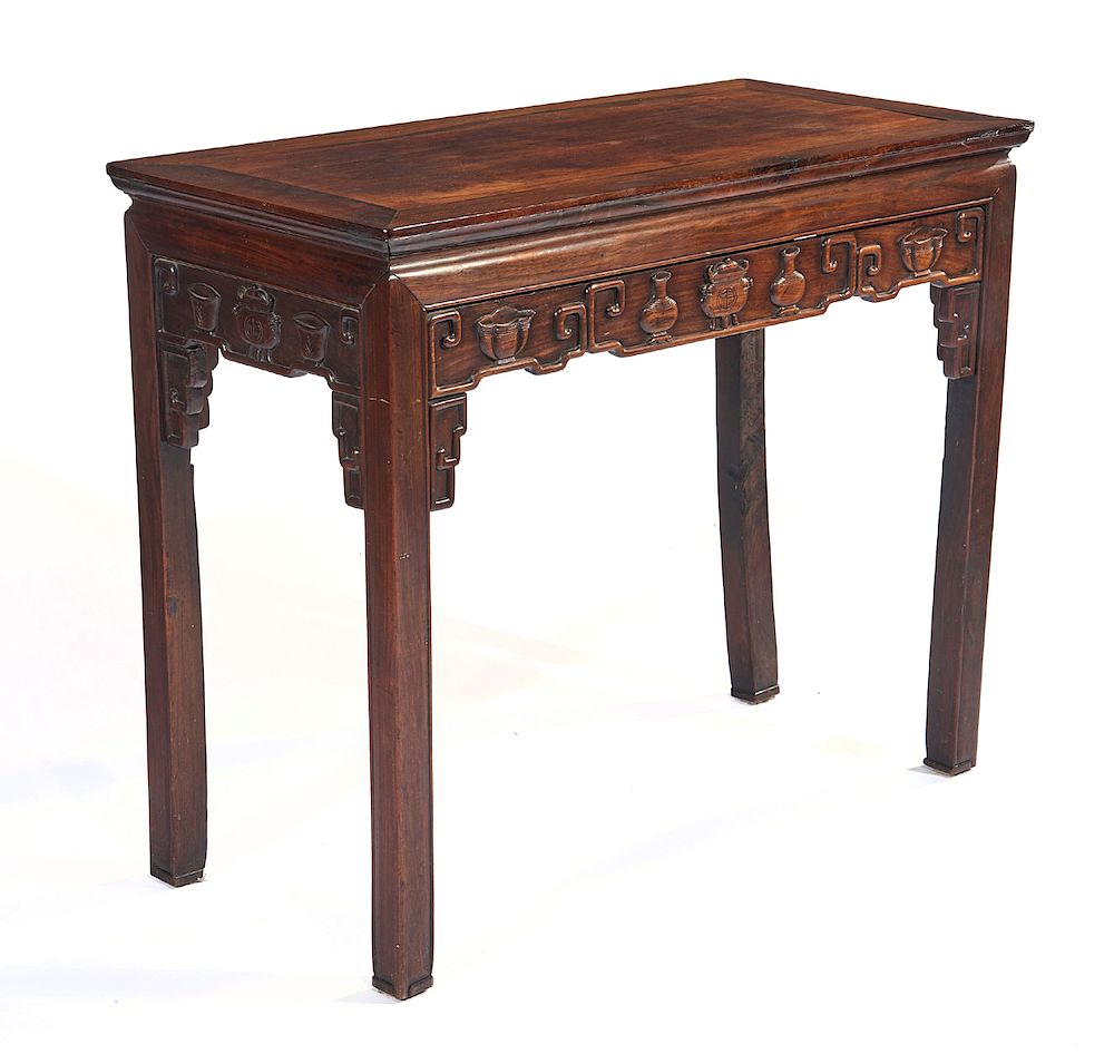 Appraisal: Chinese hardwood alter table with carved skirt Chinese hardwood alter