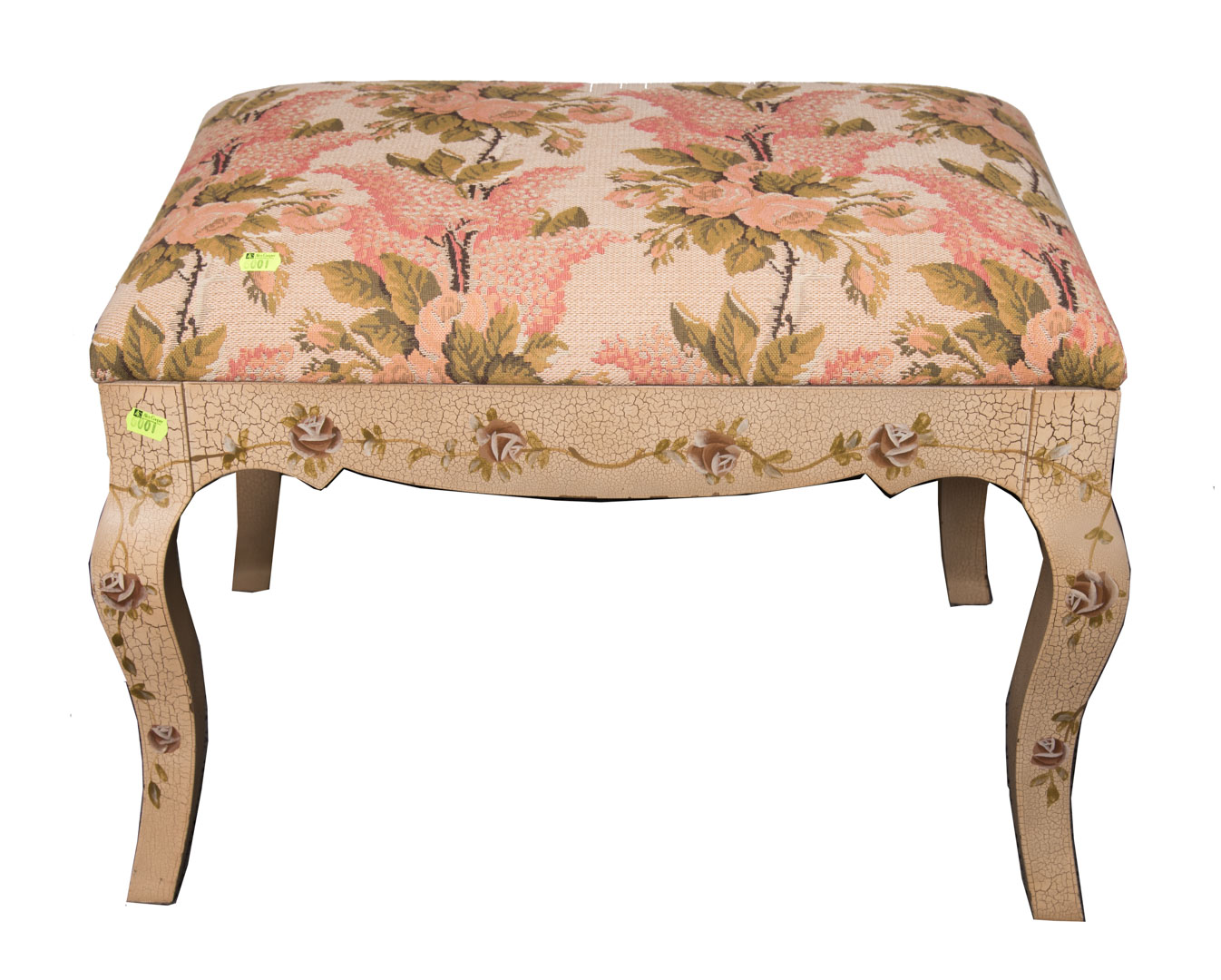 Appraisal: Floral painted and upholstered foot stool