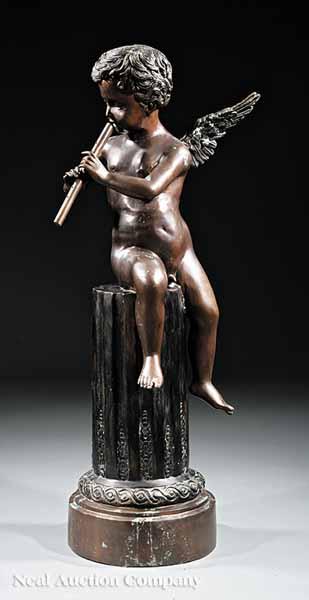 Appraisal: A Continental Bronze Figure of Putto Playing a Flute after