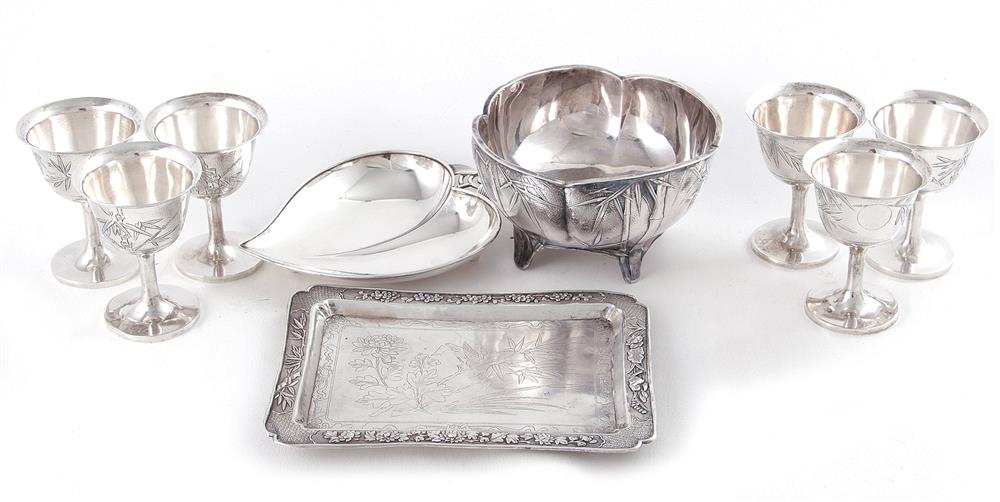 Appraisal: Asian silver cordials and dishes set of Chinese cordials H