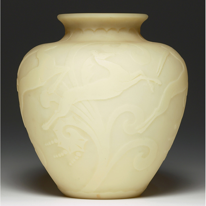 Appraisal: Steuben vase large bulbous shape in alabaster colored glass with