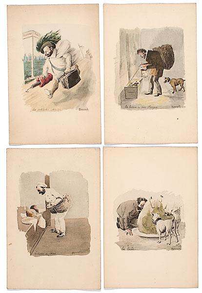 Appraisal: COLLECTION OF FRENCH SATIRICAL WATERCOLORS late th century signed H