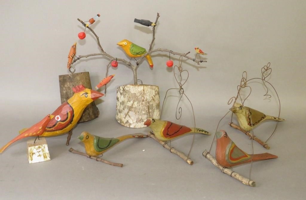 Appraisal: ASSORTED FOLK ART CARVED BIRDS ATTRIBUTED TO DANca - group