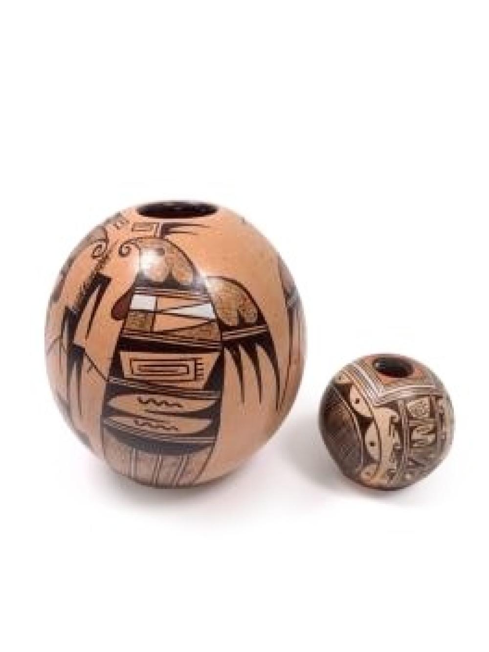 Appraisal: TWO NATIVE AMERICAN HOPI C R SEQUI KOMALESTEWA POLYCHROME SEE