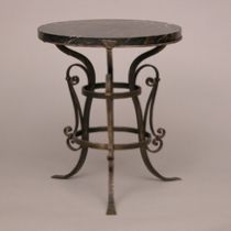 Appraisal: Small Wrought Iron Table with Marble Top Small table has