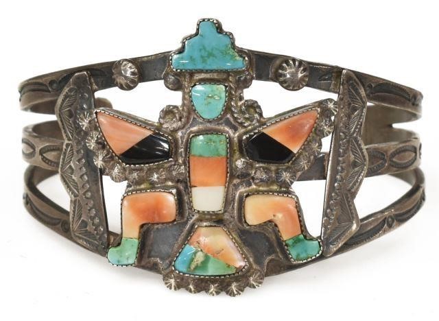 Appraisal: Native American silver content unknown cuff bracelet likely Zuni multi-stone