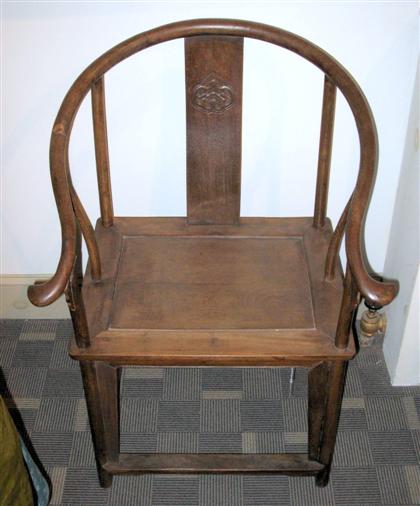 Appraisal: Chinese jichimu horse-shoe chair Horse-shoe form back rest supported by