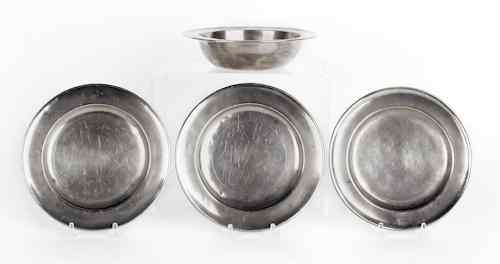 Appraisal: Three American pewter plates th c bearing the touches of