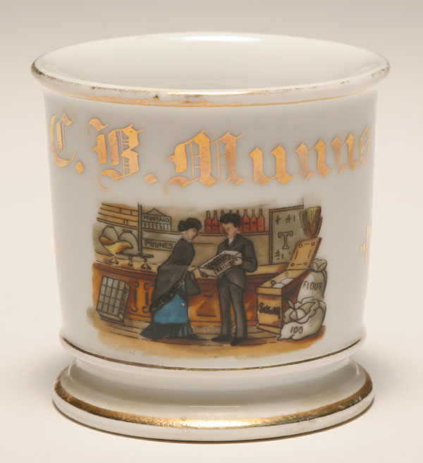 Appraisal: Occupational shaving mug Grocer Gilt trim France Good condition minor