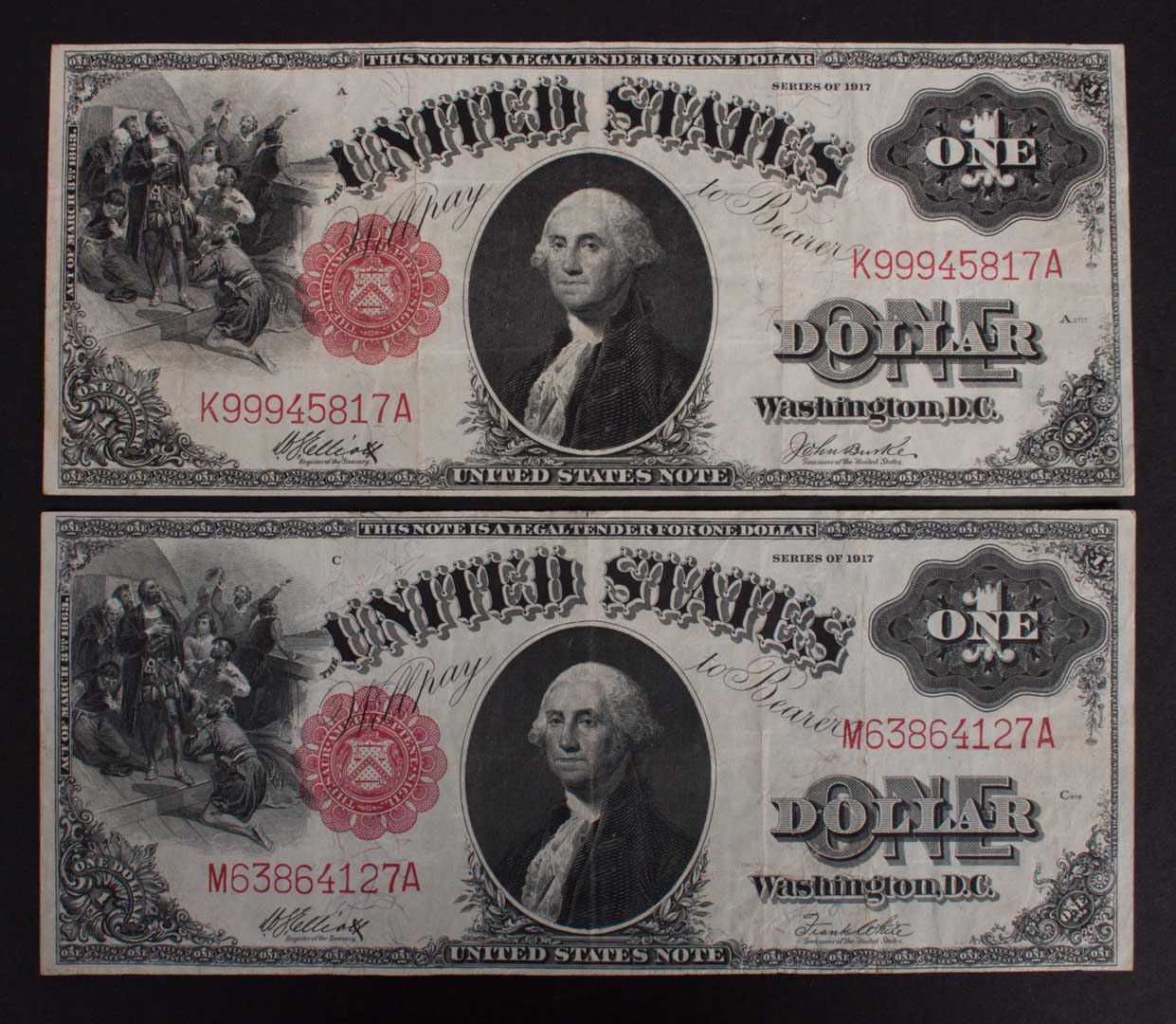 Appraisal: U S Currency Two Legal Tender Series of signed Elliott