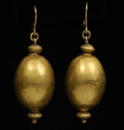 Appraisal: PAIR OF HOLLOW-GOLD BEAD EARRINGS TOGETHER WITH TWO BAROQUE PEARL