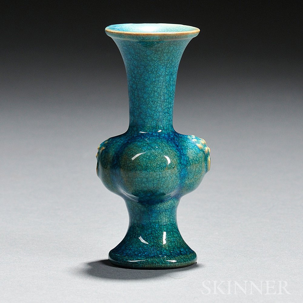 Appraisal: Turquoise Blue-glazed Pottery Vase possibly Persia with trumpet mouth and