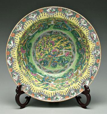 Appraisal: Chinese yellow ground famille rose bowl phoenixes and other birds