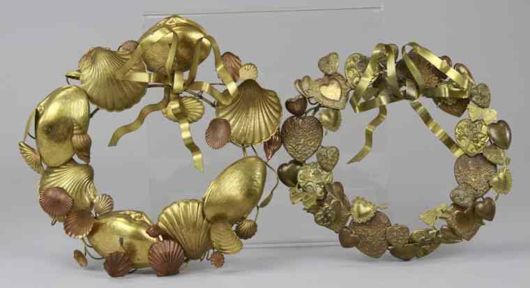 Appraisal: VALENTINE SEASHELL BRASS WREATHS A brass wreath loaded with Valentine's