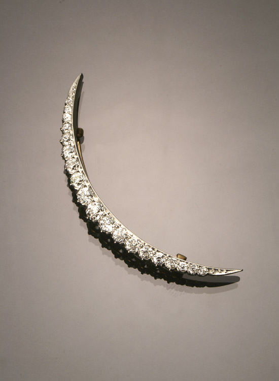 Appraisal: Edwardian Tested -Karat Yellow-Gold Platinum-Topped and Diamond Crescent Pin Tiffany