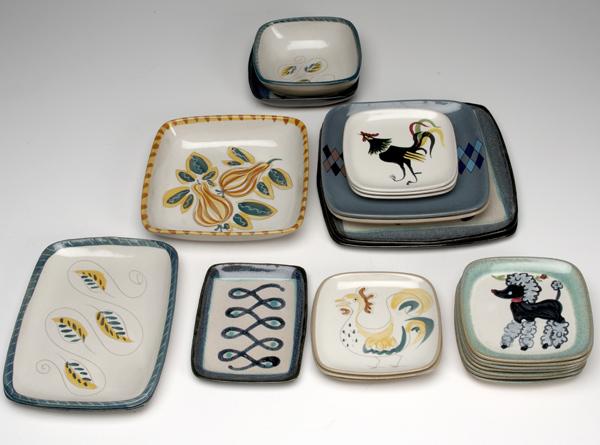 Appraisal: GLIDDEN Twenty-three glazed ceramic dishes including three small rooster plates