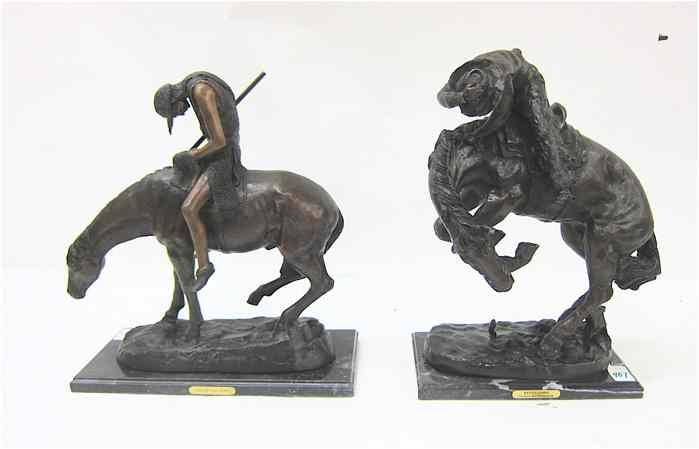 Appraisal: TWO WESTERN BRONZE SCULPTURES ''End of the Trail '' after