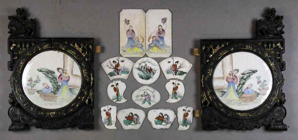 Appraisal: Chinese Famille Rose Porcelain PlaquesOf various shapes and sizes most