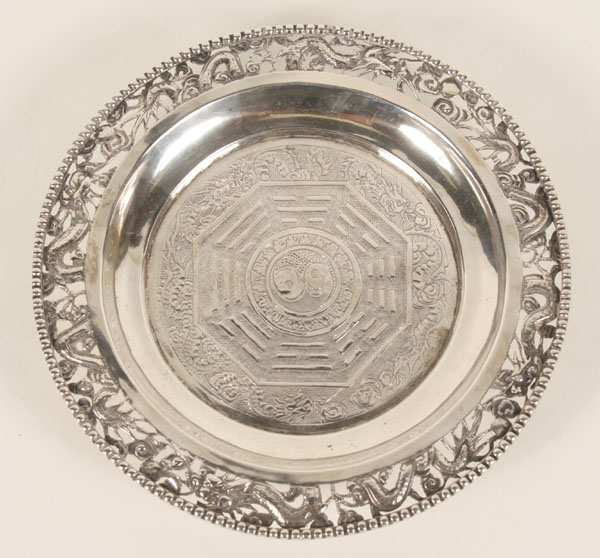 Appraisal: Chinese Export Canton silver footed dish Beaded rim with repeating