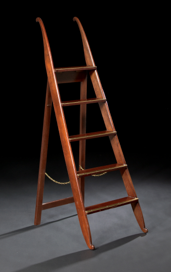 Appraisal: Regency-Style Mahogany Library Ladder of hinged construction fitted with five