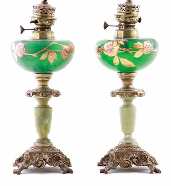 Appraisal: Pair American electrified oil lamps circa French-inspired design with painted