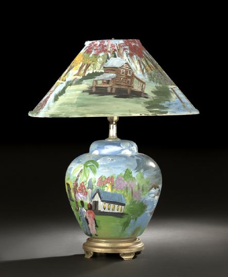 Appraisal: Geraldine Smith American b active Columbia South Carolina painted lamp