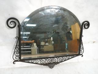 Appraisal: French Art Deco Steel Frame Wall Mirror Arch top French