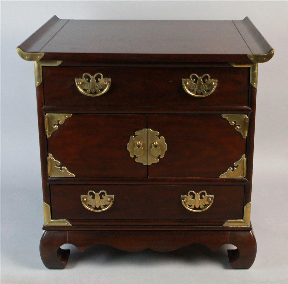 Appraisal: MODERN KOREAN SMALL CHEST of rich wood with upswept top