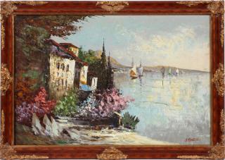 Appraisal: O RONDALO OIL ON CANVAS ITALIAN VILLA BY SEA O