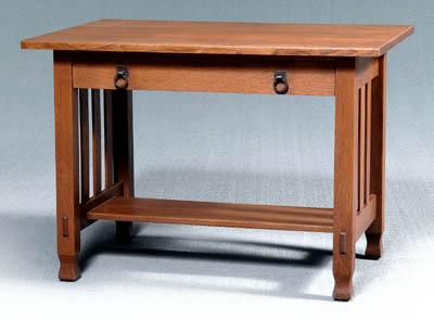 Appraisal: Stickley oak library table copper drawer pulls and through tenon