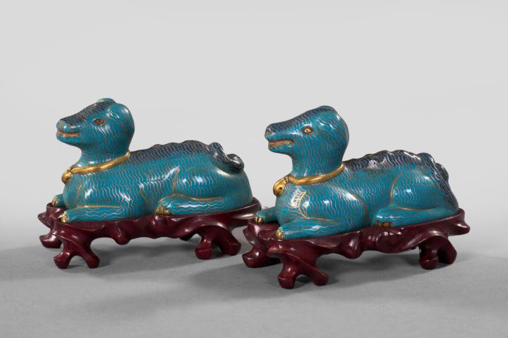 Appraisal: Pair of Chinese Turquoise Cloisonne Ridgeback Dogs of diminutive size