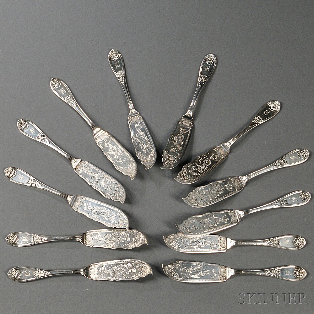 Appraisal: Twelve American Coin Silver Fish Knives mid to late th