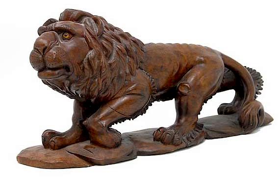 Appraisal: Early Carved Wood Folk Art Lion with Glass Eyes Early